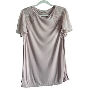 LOFT‎ Women's Large Maeve Mixed Media Blouse Crochet Lace Sleeved Shirt Top